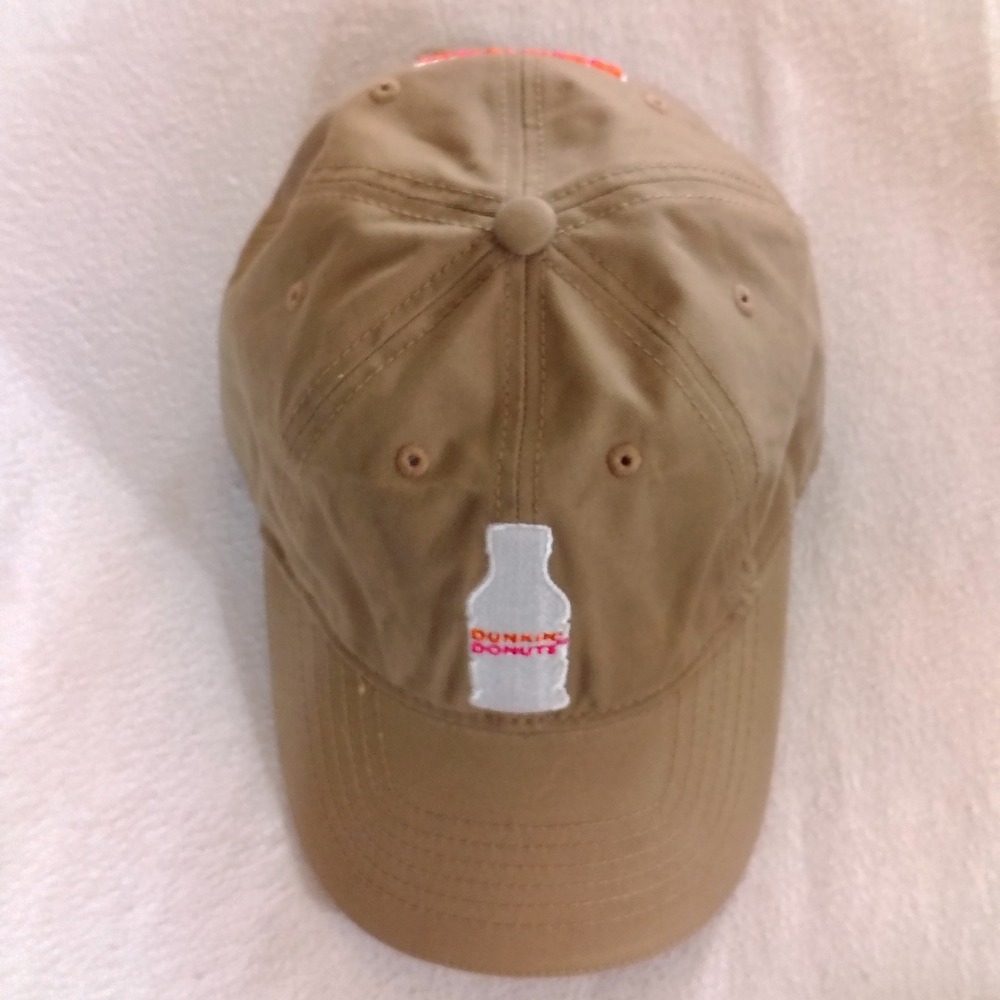 Dunkin Donuts Hat Cap Strap Back One Size Tan Cotton Twill Coffee Bottle - Picture 2 of 12
